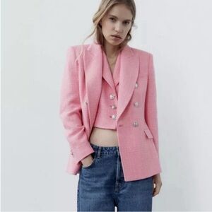 Zara double breasted tweed blazer